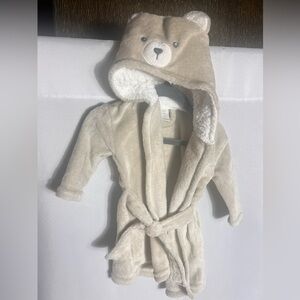 Modern Baby Infant Hooded Bear Robe Plush Beige 0–9M Sherpa Lined Bath Robe